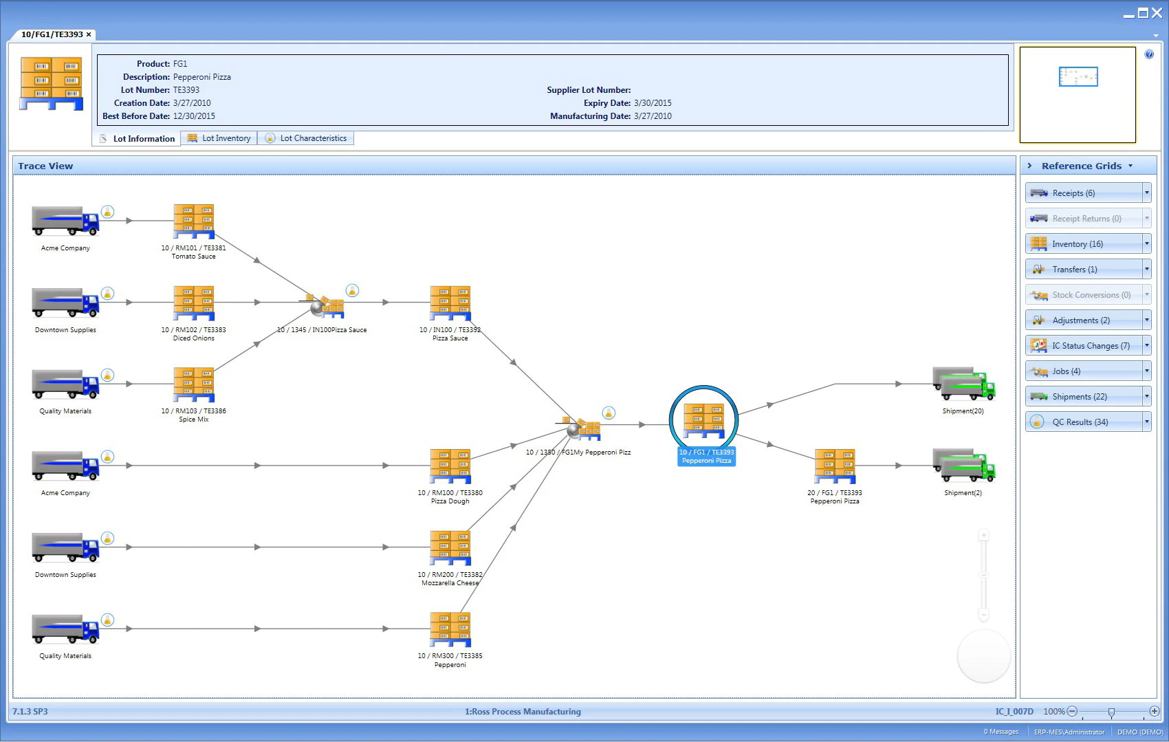 screenshot of Aptean Process Manufacturing ERP Ross Edition
